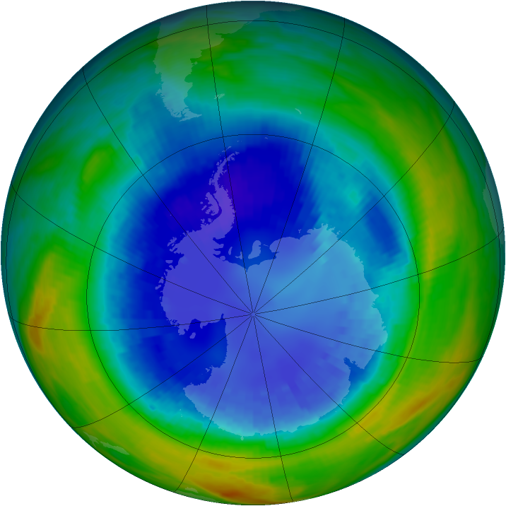 Antarctic ozone map for 31 August 1992